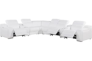 BlackJack Furniture Ibero 8-Piece Italian Leather Sectional Sofa Set with 3 Power Recliners, Adjustable Headrests, USB and Wireless Phone Charger, and Console Storage, White