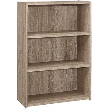 Monarch Specialties I BOOKCASE-36 H/Dark Taupe with 3 Shelves Bookcase, Brown