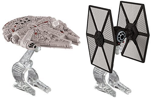 Hot Wheels Star Wars Spaceships 2 Pack Tie Fighter vs Millennium Falcon Diecast Includes Fight Navigator