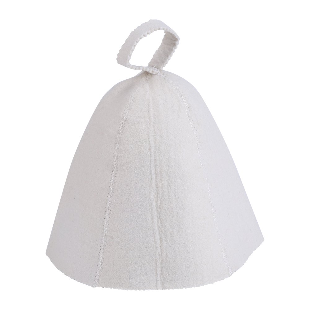 White Wool Felt Sauna Hat Russian Banya Sauna Cap with Hang Loops Supply for Hot Dry Steam Room Bath