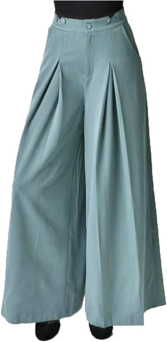 TAORE Leggings Women Casual Pleated High Waisted Wide Leg Palazzo Pants Suspenders Trousers