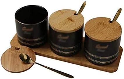 Amazon Longjuan C 調味料入れ セラミック調味料ボトル ホームキッチンデイリー塩砂糖缶調味料の組み合わせストレージボトル 使いやすい Longjuan C 薬味皿
