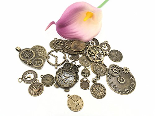 Kinteshun Clocks and Watches Dial Face Movement Charm Alloy Multistyle Steampunk Pendant Connector for DIY Jewelry Making Accessaries(100 Gram,Antique Bronze)