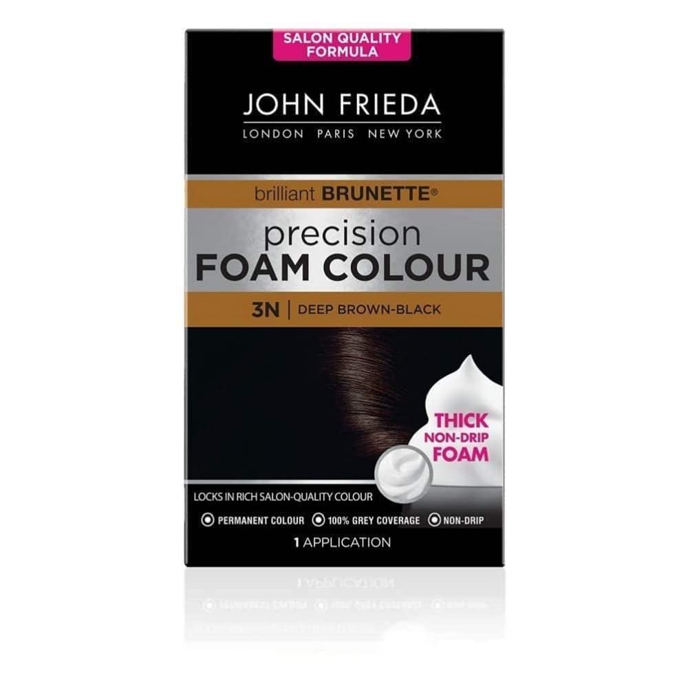 John Frieda Precision Foam Colour 3N, Deep Brown-Black Hair Dye, Salon-Finish Deep Brown-Black Permanent Hair Colour, 100% Grey Coverage