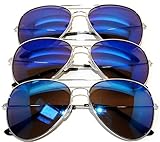 Aviator Classic Sunglasses Black Silver Bronze Gold Blue Green Yellow White... (3 pairs BLUE) OWL.