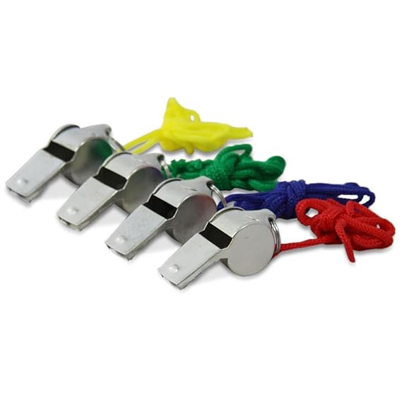 12 x HC-Handel 910608 Trillerpfeife Metall mit Band 5 cm mit verschiedenen Farbbändern