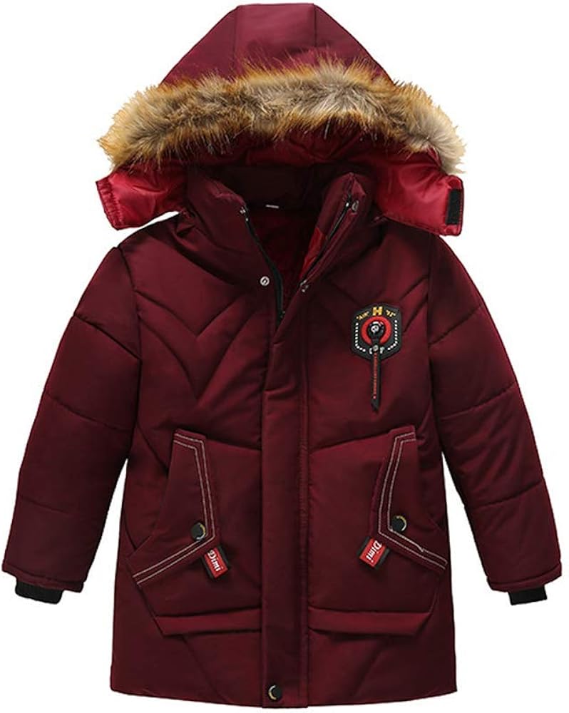 Juanjuan Boys Coats, Boys Fashion Fur Hooded Thick Padded