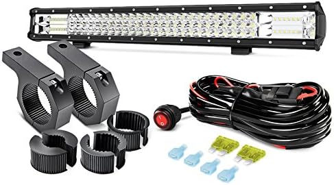 Nilight 26Inch Triple Row Flood Spot Combo Beam LED Light Bar and 2PCS Mounting Bracket Kit and 1PC 16AWG Wiring Harness Kit- 2 Leads, 2 Years Warranty