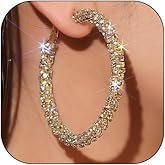 Rhinestone Hoop Earrings for Women 14k Gold Plated Huggie Hoop Earrings Big Thick Hoop Earrings Sparkly Prom Earrings Wedding Jewelry Gift