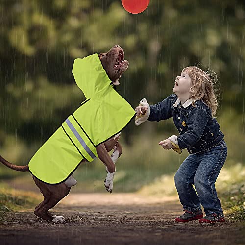 Ezierfy Waterproof Reflective Dog Raincoat- Adjustable Pet Jacket, Lightweight Dog Hooded Slicker Poncho for Small to X- Large Dogs and Puppies (Neon Green, X-Large)