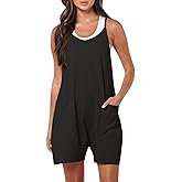 REIOASUD Womens Rompers Jumpsuits Casual Summer Outfits Shorts Overalls Jumpers with Pockets Loose Sleeveless Short Rompers