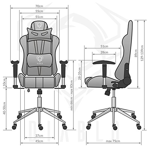 Diablo-X-Eye-Gaming-Sedia-Base-cromata-braccioli-Regolabili-meccanismo-di-inclinazione-Cuscino-Lombare-Finta-Pelle-Portata-150-kg-Scelta-del-Colore-Nero-Grigio
