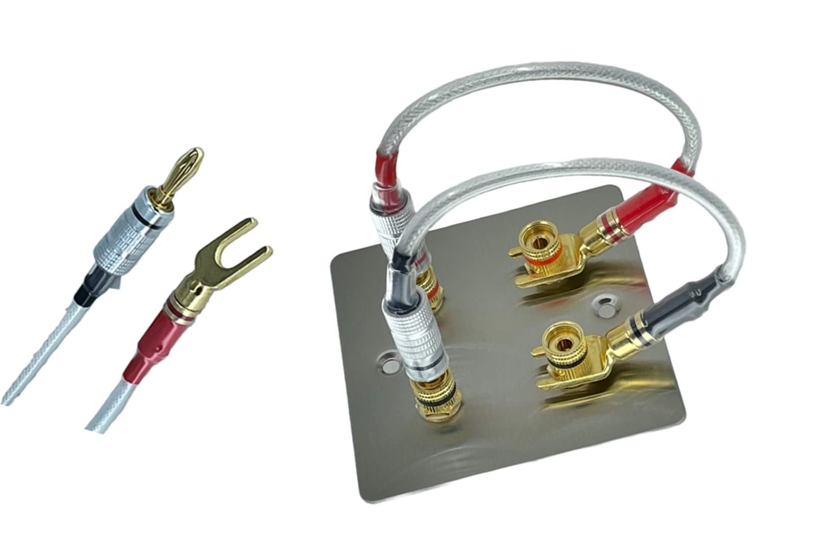 QED Silver Anniversary XT Bi-Wire Jumper Bridging Cables Adapters with Spade to Banana Termination. Qty x 4.