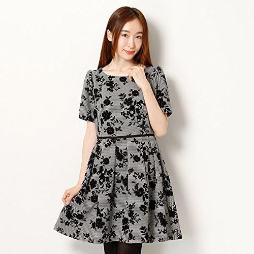 Amazon レッセパッセ Laisse Passe ワンピース 二重織フラワーフロッキーワンピース 07クロガラ 36 S ワンピース チュニック 通販