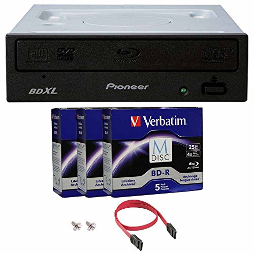 Pioneer 16x BDR-2209 Internal Blu-ray Burner Bundle with 15 Pack M-DISC BD and Cable Accessories (Supports BDXL, SATA Interface)