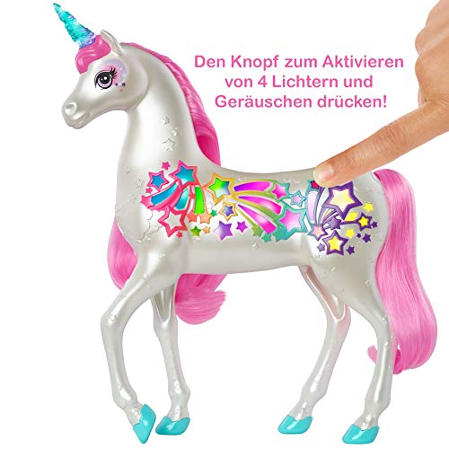 Barbie Einhorn, Dreamtopia Brush 'N Sparkle Unicorn, Barbie Zubehör mit magischer Bürste für 4 Licht-und Soundeffekte, Batterien nicht enthalten, Spielzeug ab 3 Jahre, GFH60 – Bild 4