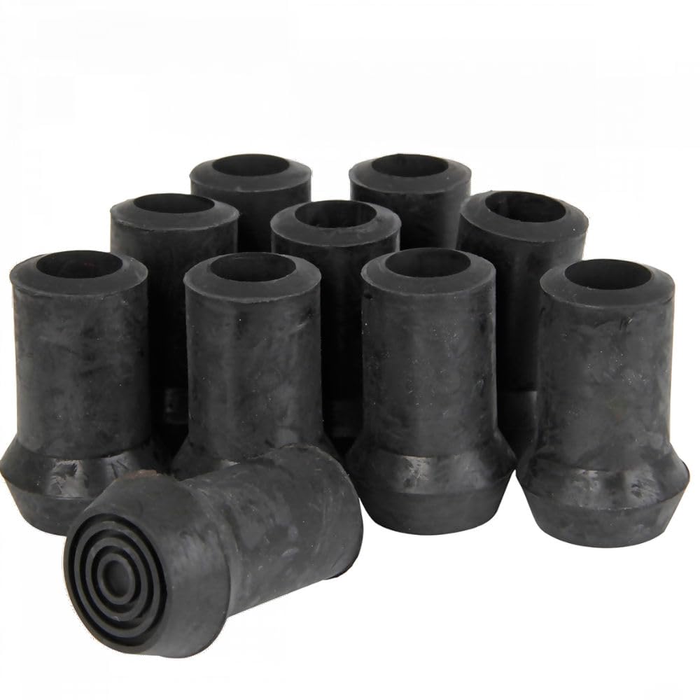 Qty: 10x 16mm (5/8") Rubber Ferrules, Tips or Feet for Slim Walking Sticks or Canes - Black - By Lifeswonderful