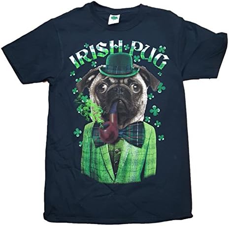 St. Patrick's Day Irish Pug Black Graphic T-Shirt - Medium