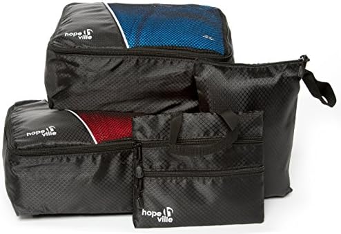 HOPEVILLE packing cube kit (set of 4), 2 bike packs, PLUS zipper pouch and 3 compartment travel organizer, Premium luggage bags for perfectly organized bicycle or motorcycle saddle bags
