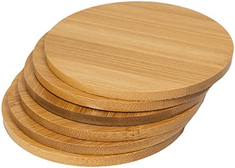 Round Bamboo Coaster Set (6 pcs) - Prevents Furniture Damage, Absorbs Spills and Condensation, Sleek Modern Design - by Molpal ...