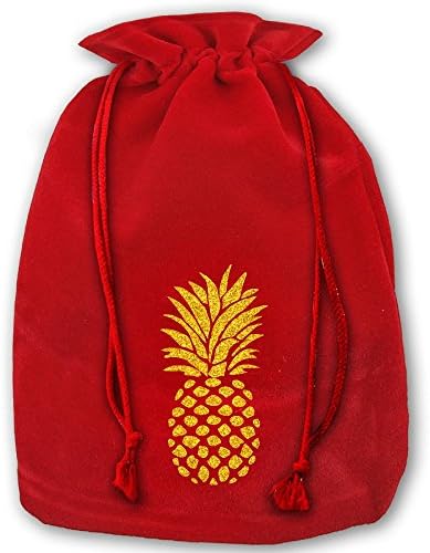 Unique Drawstring Santa Sack Red Pienapple Christmas Gift Bag Party Favor Bags For X-mas Size 13.8" X 17.7"