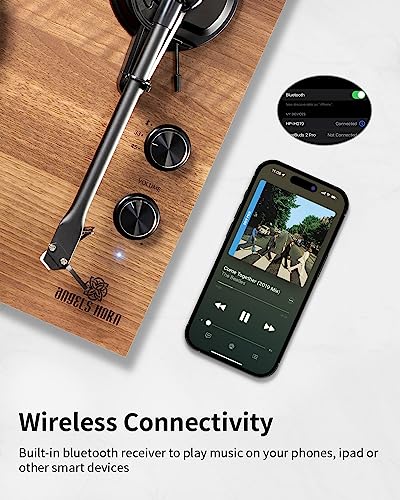 ANGELS HORN Vintage Bluetooth Vinyl Player with Dual Speakers, Phono Preamp and Magnetic Cartridge AT-3600L