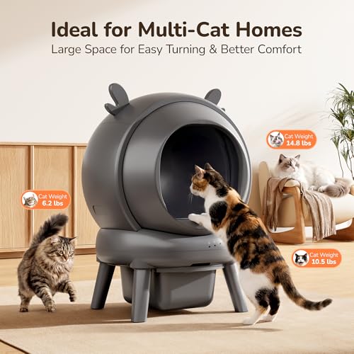 Automatic Self Cleaning Litter Box, Cat Litter Box, Robot Litter Box | APP Control, 65L Globe, Dual Safety Sensors, 1 Roll Garbage Bags, Litter Mat, <35DB, Grey