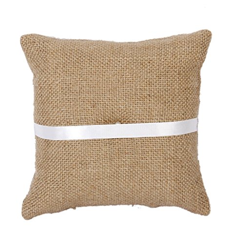 Adeeing Wedding Ring Pillow Burlap Lace Vintage Ring Bearer Jewelry Pillow Cushion,6 x 6 Inch - Thumbnail 5
