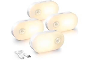 Lyridz Rechargeable Battery Night Light with Motion Sensor, Stick on Anywhere, 1-20LM Dimmable LED Nightlights for The Bedroom, Bathroom, Living Room, Kitchen, Stairs, Hallway, 4-Pack