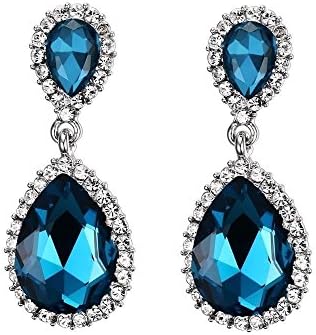 Cosines Jewelry - Aquamarine Teardrop Dangle Earrings White Gold Bridal Women's Wedding Party