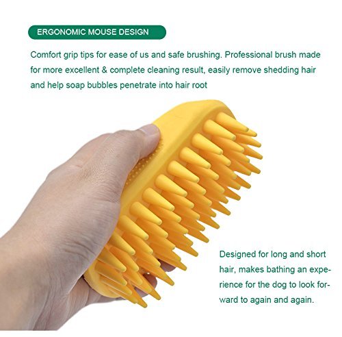 Okared Pet Shampoo Brush for Pets Dogs Cats, Anti-skid Rubber Dog Cat Pet Grooming Shower Bath Brush Massage Comb (Orange)