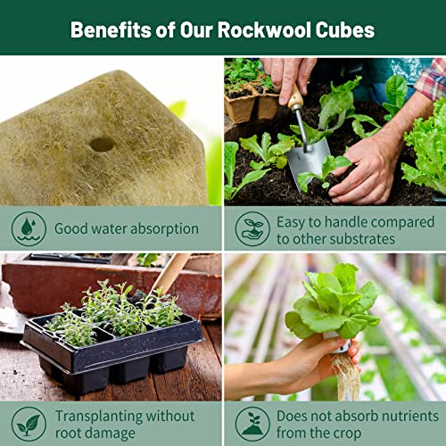 Jowlawn 1.5" Rockwool Cubes for Hydroponics - 2 Sheets Rockwool Grow Cubes for Rooting, Cuttings, Clone Plants, Germination Start Seeds, Ideal Rockwool for Hydroponic Growing (98 Plugs in Total)