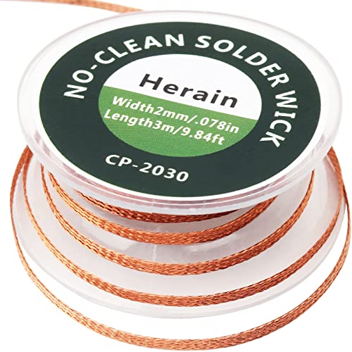 Herain NoClean Solder Wick, Desoldering Braided Wicks with Flux