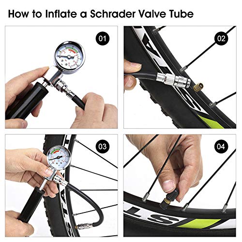 Studyset High Pressure Meter Shock Bicycle Pump & Gauge Hand Bike Air Supply Inflator