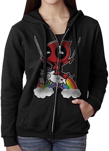 NEW Ladies Deadpool Unihorn Rainbow Hoodie Sweatshirt Winter Full Zip Side Pockets