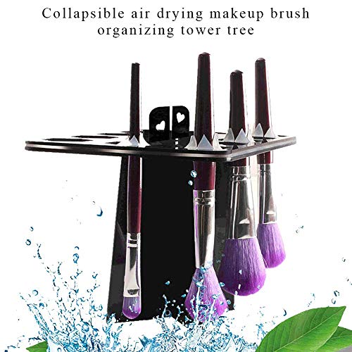 BEAKEY Makeup Brush Drying Rack Air Tree Tower Organizer Folding Brush Holder Cosmetic Shelf Tools [Updated Version]-28 Holes Mix Size, Black - Thumbnail 2
