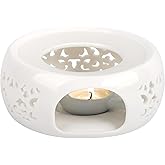 KAYCROWN Teapot Warmer, Ceramic Tea Warmer with Tealight Holder, Teapot Heater for Heating Tea, Coffee, Milk, Tea Light Warmer (White)