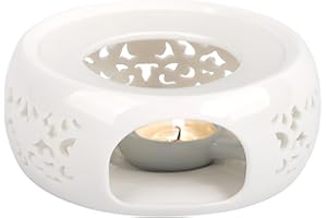 KAYCROWN Teapot Warmer, Ceramic Tea Warmer with Tealight Holder, Teapot Heater for Heating Tea, Coffee, Milk, Tea Light Warmer (White)