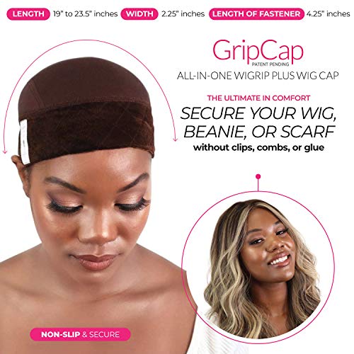 Milano Collection GripCap, AllInOne Wig Cap & Comfort Wig Band With Adjustable Closure, Brown