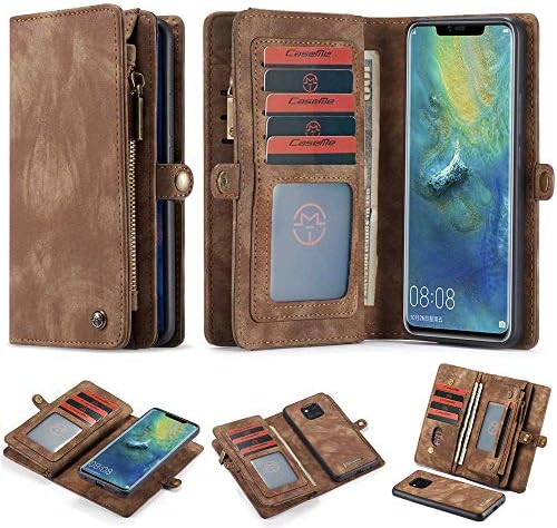 Spritech iPhone XR Wallet Case,Handmade Leather Large Capacity Detachable Zipper Wallet Cover for iPhone XR(6.1 inch)