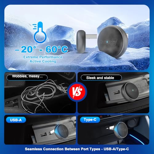Carlinkit Adaptador automático inalámbrico CarPlay y Android - Mini Ultra 3 Convert OEM con Cable a Llave inalámbrica para iPhone y Android 11+, USB-A/Tipo-C Plug & Play, conexión rápida