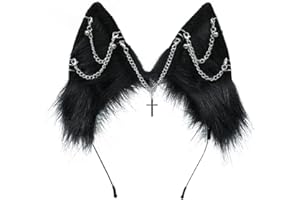 VIGVAN Handmade Wolf Fox Ears Animal Cosplay Cute Head Accessories for Halloween (Chain Black)
