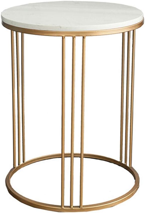 WJHFF Metal Coffee Tables with Marble Tabletop, Round Gold Side Table,Modern Retro Small Metal End Coffee Bedside Tables Nightstand for Living Room, Bedroom, Patio, Office