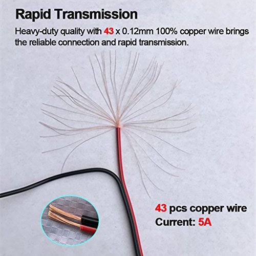 [Real 18AWG 43x2pcs Wires] 10 Pairs DC Power Pigtail Cable 12V 5A Male & Female + 10 Pairs DC Power Jack Plug Adapter Connector for CCTV Home Security Surveillance by MILAPEAK (2.1mm x 5.5 mm) - Thumbnail 2