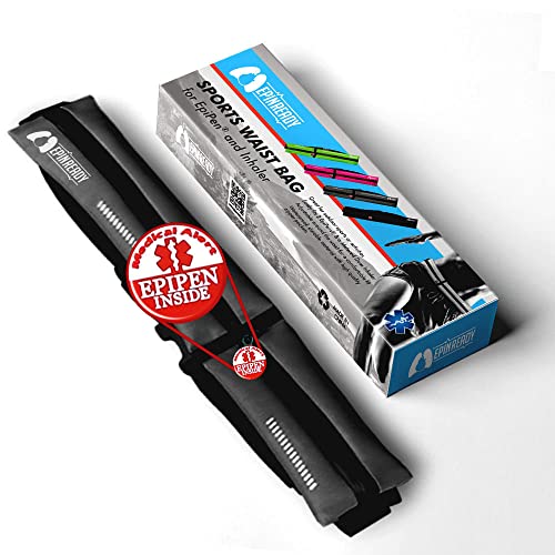 EpiPen Waist Belt with Medical Alert Tag – Fanny Pack for Epinephrine Auto-Injector & Inhaler – Adjustable Pouch for Kids & Adults – Outdoor & Sports Use – Midnight Black