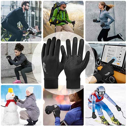 Winter Warm Running Gloves with Grip - Man Woman Touch Screen Thermal Fleece Cold Mitten Black S