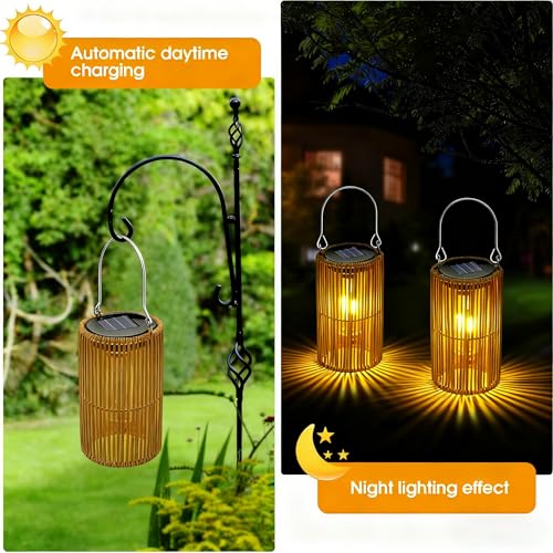 Zarmanuae Solar Lanterns, Rattan Waterproof Solar Lights for Outside Hanging Solar Lights Outdoor Solar Lamp Lights Decoration for Garden Yard Patio Porch Trees Lawn Pathway, 2 Pack