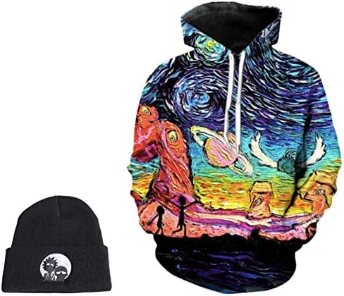 Zee Design Rick & Morty Hoodie Fleece W/Beanie Men Women Rick Hoodie & Beanie hat