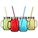 Lily's Home Old Fashioned Mason Jar Mugs with Handles, Tin Lids and Matching Reusable Plastic Straws, Assorted Solid Colors (16 oz. Each, Set of 4)