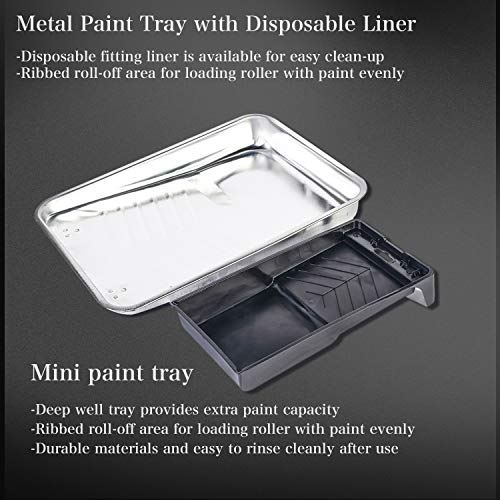 ETERNA Paint Tray Set,12-Piece Painting Roller Kit,Painting Rollers,Brushes,Covers,Frames,Tray,12Pcs Kit for House Decorating DIY Walls Ceiling